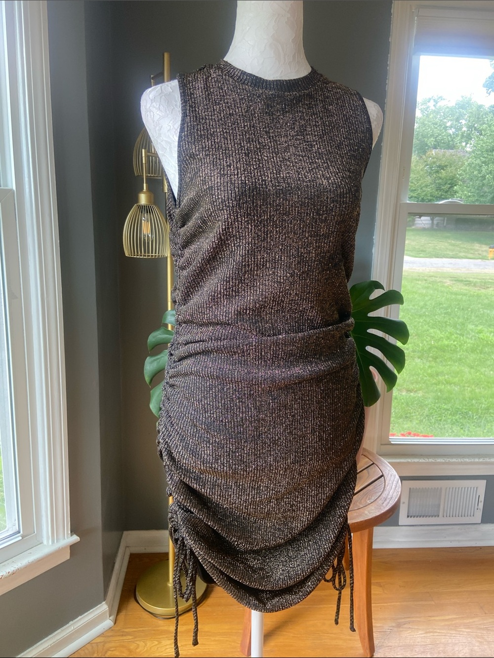 ILLA ILLA Sleeveless Ruched Knit Dress in Metallic Brown